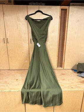 Ann Taylor NWT Olive Green Satin Maxi Dress